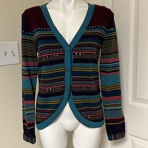 Christopher & Banks Striped Beaded Cardigan Sweater Small NWT